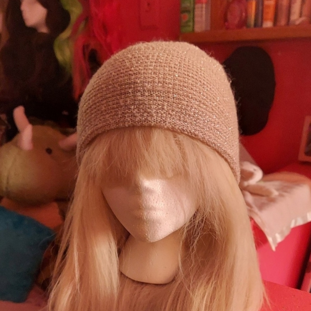 Beige With Gold Glitter Knit Beanie